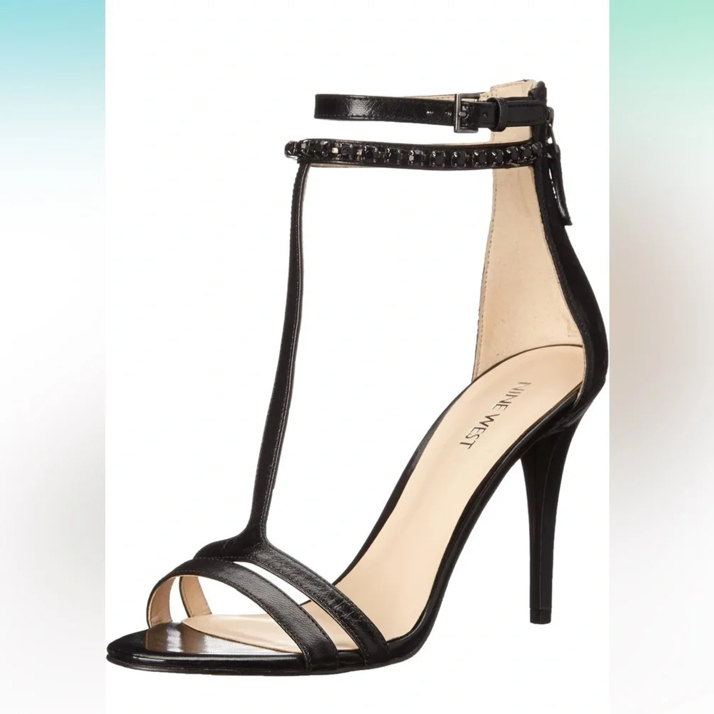 Nine West Women's Dana Leather Heeled Sandal Black 9